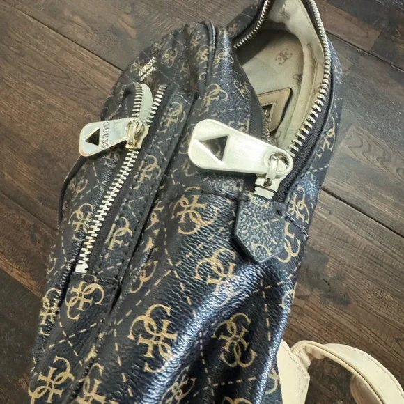 GUESS Monogram Leather Backpack in Brown and Tan - Picture 8 of 16